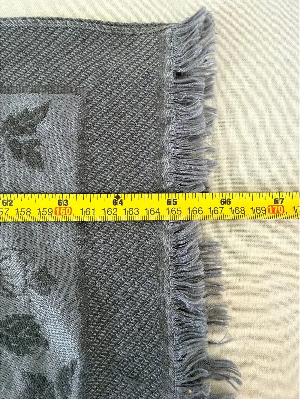 Petanu 50% Silk 50% Wool Gray Floral Jacquard Fringe Scarf Wrap Shawl 24x65